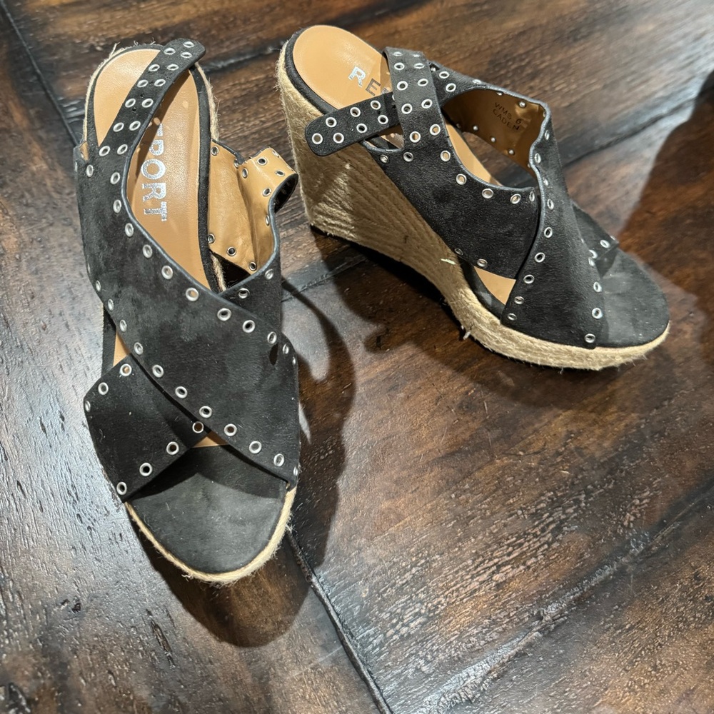 Report suede studded espadrille wedge